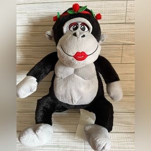 Pem America Vintage Gorilla Chimp Plush with Flower Headband Red Lips